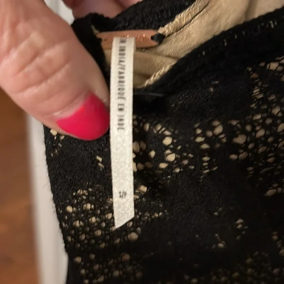 Free People SM Angel Mini Dress Sheer Black Gauze Cotton Boho Crochet Lace - Picture 8 of 8